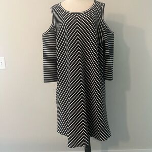 Lane Bryant Chevron Striped Cold Shoulder Dress in Black and White